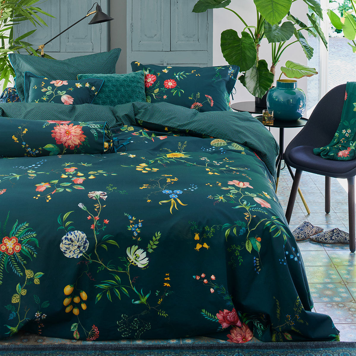 PIP Studio Fleur Grandeur Dark Blue Cotton Quilt Doona Duvet Cover Set Queen