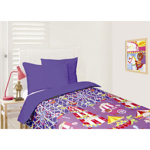 Happy Kids Glow in the Dark Funfair Blue Quilt Doona Duvet Cover Set Double