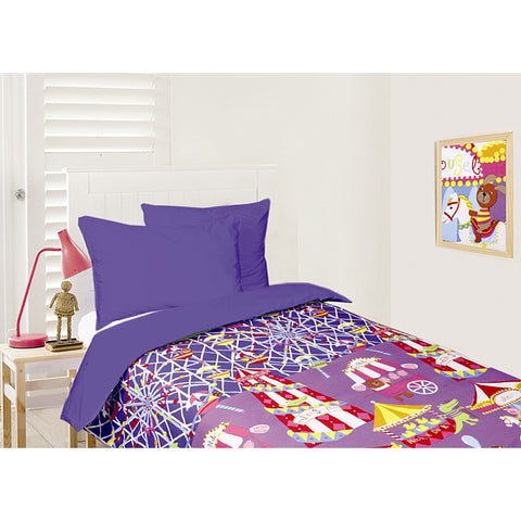 Happy Kids Glow in the Dark Funfair Blue Quilt Doona Duvet Cover Set Double