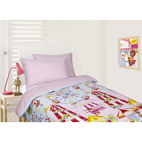 Happy Kids Glow in the Dark Funfair Pink Quilt Doona Duvet Cover Set Single
