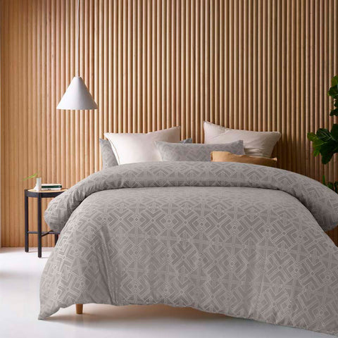 Accessorize Gregory Geometric Jacquard Taupe Quilt Doona Cover Set Queen