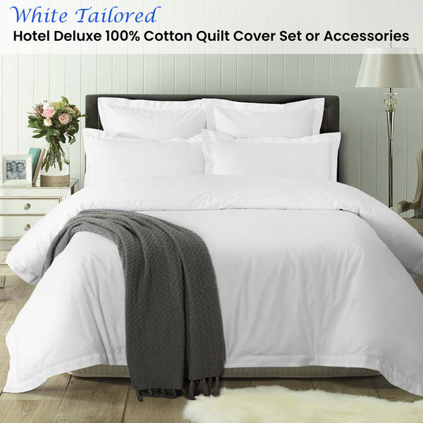 Accessorize White Tailored Cotton Quilt Doona Duvet Cover Set King