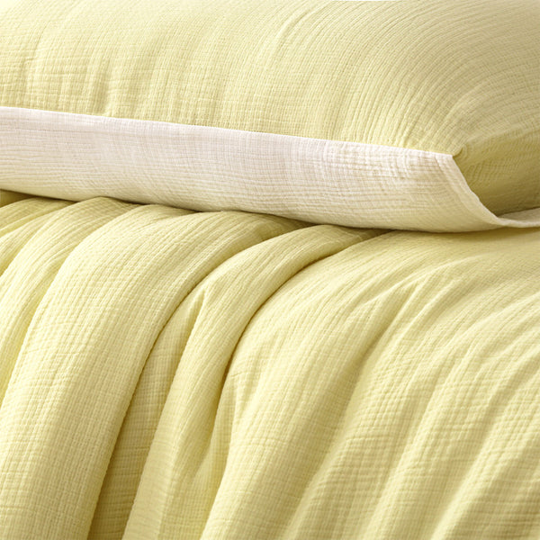 Vintage Design Homewares Hugo Reversible White Butter Quilt Cover Set King
