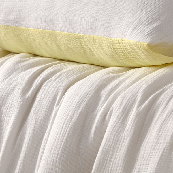 Vintage Design Homewares Hugo Reversible White Butter Quilt Cover Set Super King