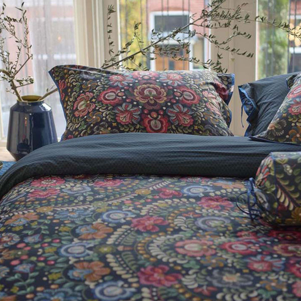 PIP Studio Il Ricamo Floral Dark Blue Cotton Quilt Doona Duvet Cover Set Queen