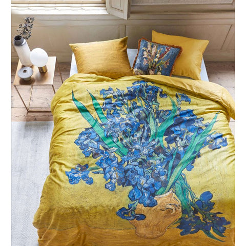 Bedding House Van Gogh Irises Yellow Cotton Sateen Quilt Cover Set Queen