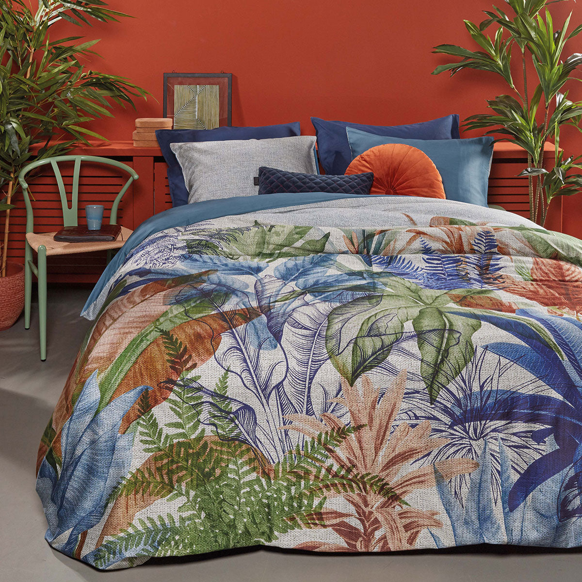 Bedding House Isla Blue Cotton Sateen Quilt Doona Duvet Cover Set Queen