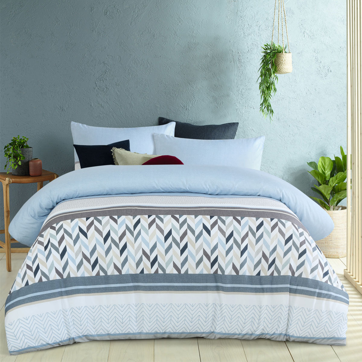 Big Sleep Joel Chevron Blue Grey Printed Quilt Doona Duvet Cover Set King