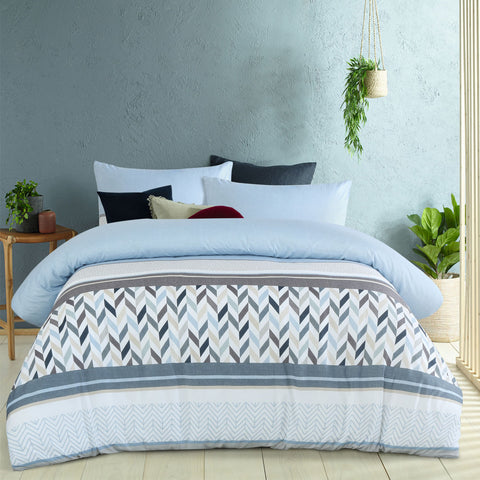 Big Sleep Joel Chevron Blue Grey Printed Quilt Doona Duvet Cover Set King