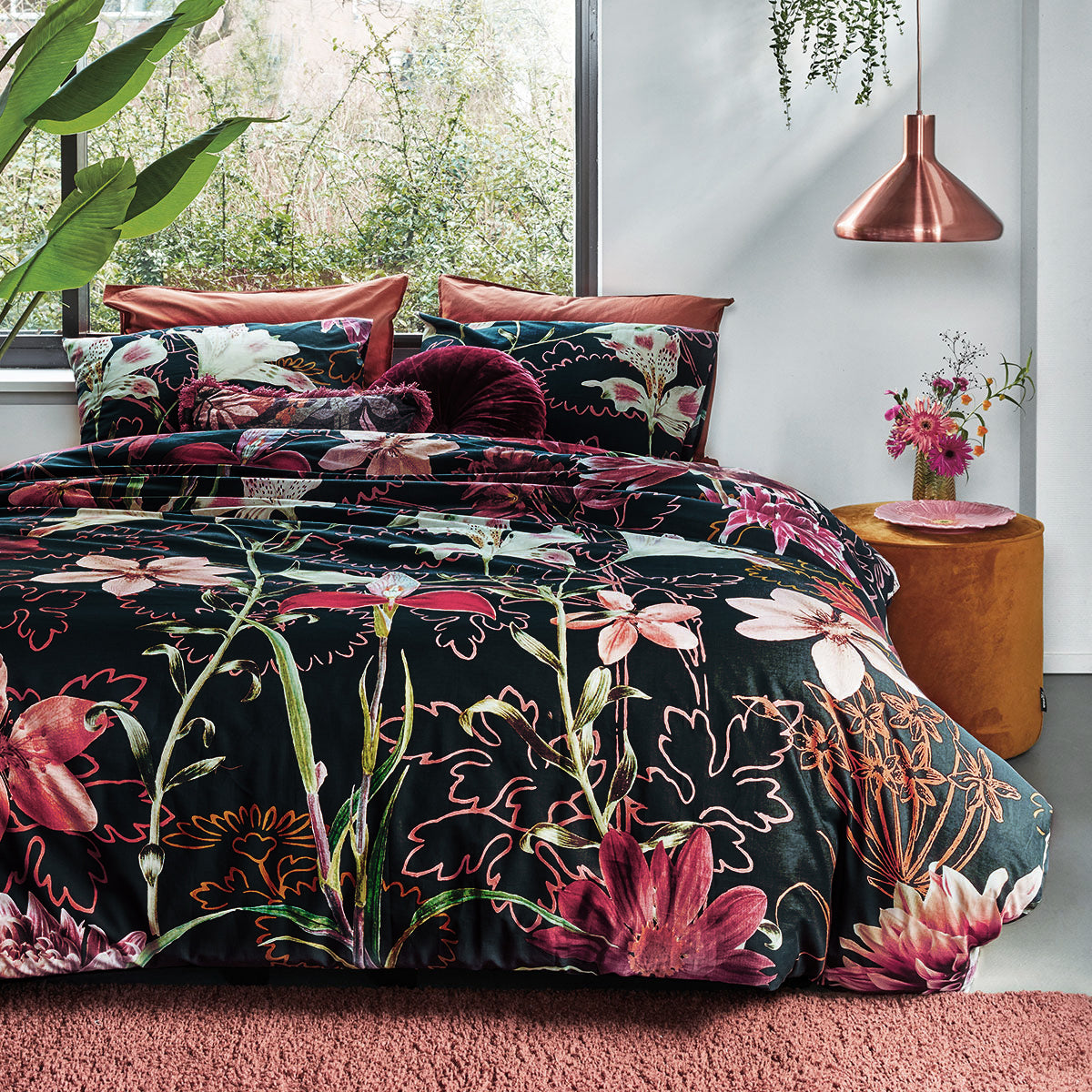 Bedding House Joy Floral Blue Cotton Quilt Doona Duvet Cover Set Queen