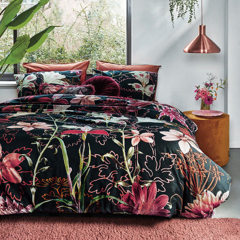 Bedding House Joy Floral Blue Cotton Quilt Doona Duvet Cover Set Queen