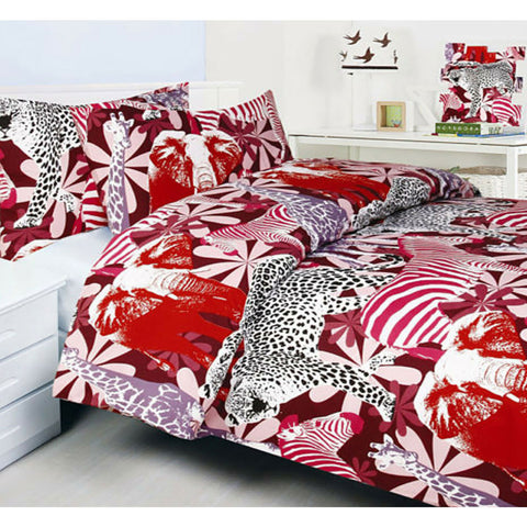 Bright Young Things Jungle Safari Animals Red Quilt Cover Set Double