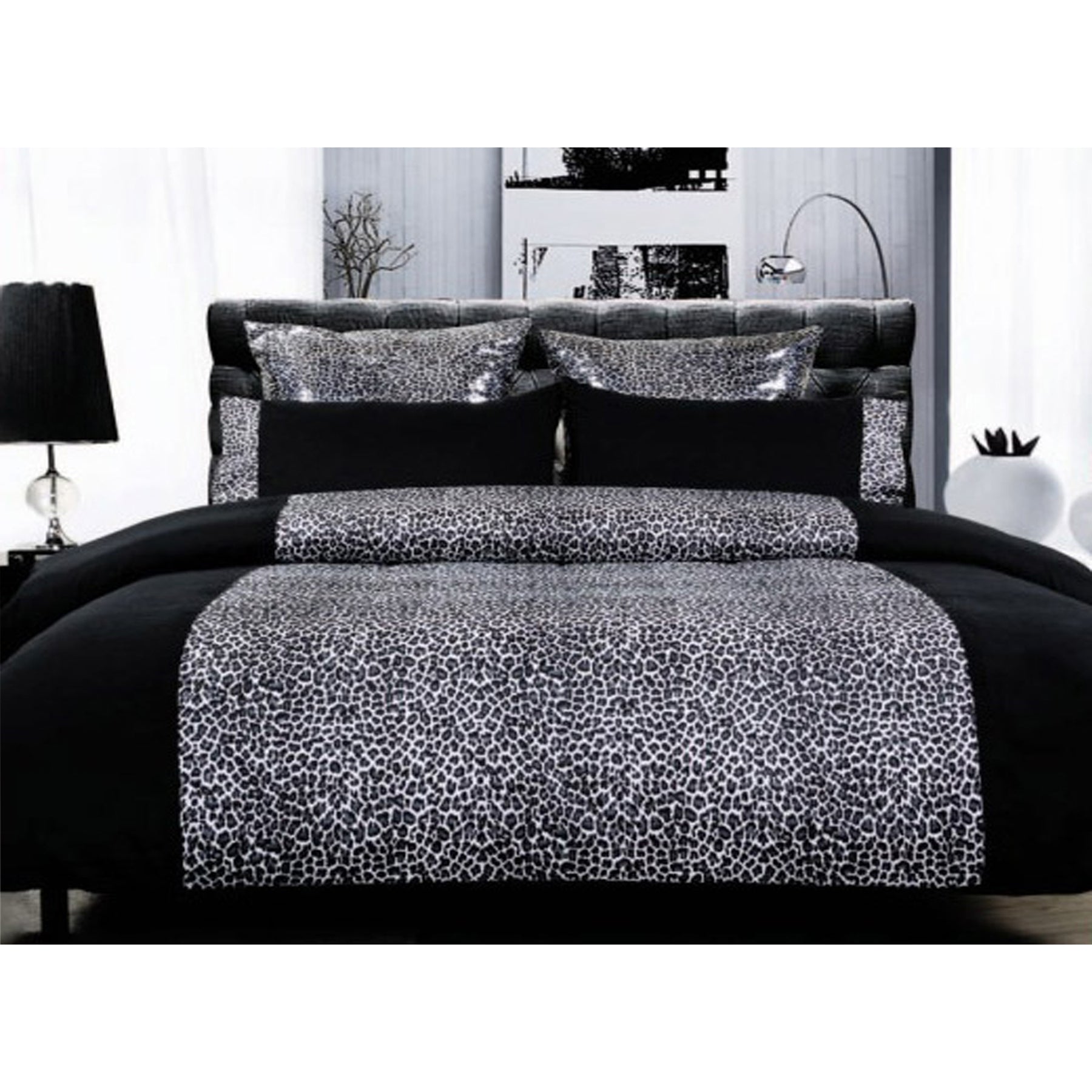 Big Sleep Leopard Print Quilt Doona Duvet Cover Set Black Super King