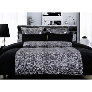 Big Sleep Leopard Print Quilt Doona Duvet Cover Set Black Super King