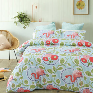 Big Sleep Lila Flamingo Pink Blue Quilt Doona Duvet Cover Set Queen