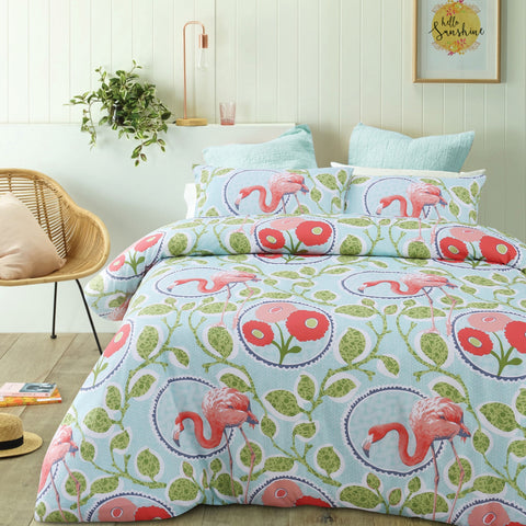 Big Sleep Lila Flamingo Pink Blue Quilt Doona Duvet Cover Set Queen