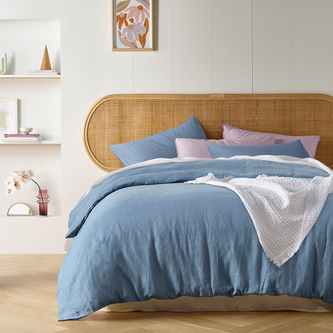 Vintage Design Homewares Denim Blue French Linen Quilt Doona Duvet Cover King