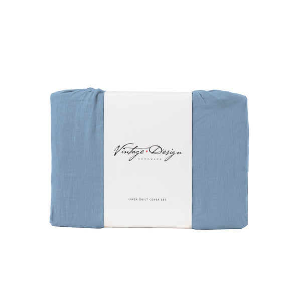 Vintage Design Homewares Denim Blue French Linen Quilt Doona Duvet Cover King