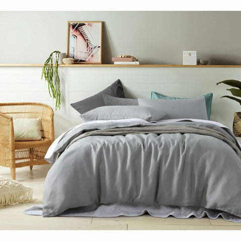 Vintage Design Homewares Linen Dove Grey Quilt Cover Set Double
