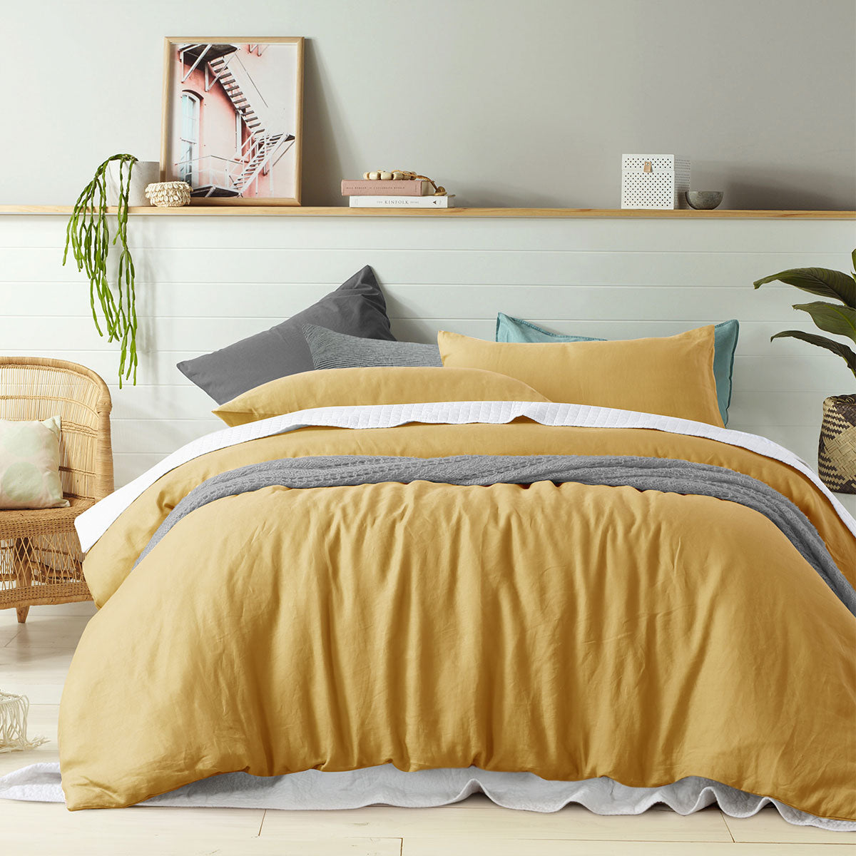 Vintage Design Homewares Linen Ochre Quilt Cover Set Queen
