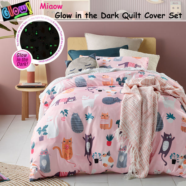 Happy Kids Miaow Cats Glow in the Dark Quilt Doona Duvet Cover Set Single