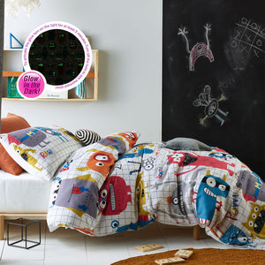 Happy Kids Monster Squad Glow in the Dark Quilt Doona Duvet Cover Set Double