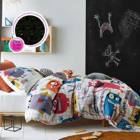 Happy Kids Monster Squad Glow in the Dark Quilt Doona Duvet Cover Set Single