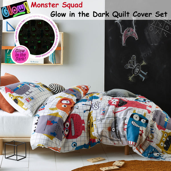 Happy Kids Monster Squad Glow in the Dark Quilt Doona Duvet Cover Set Single
