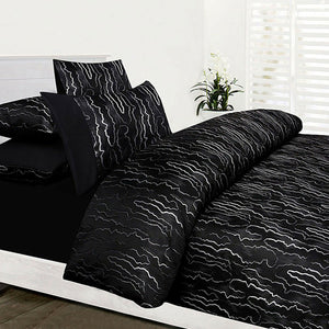 Accessorize Naples Textured Jacquard Black Silver Quilt Cover Set Double