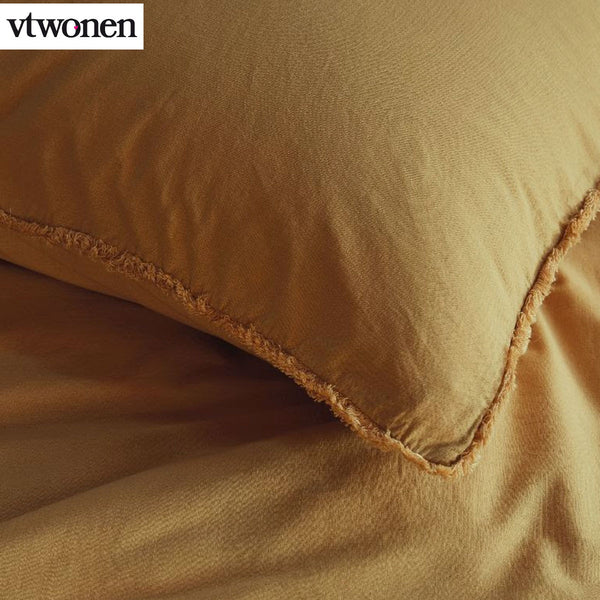 VTWonen Frayed Edge Yellow Quilt Doona Duvet Cover Set Queen