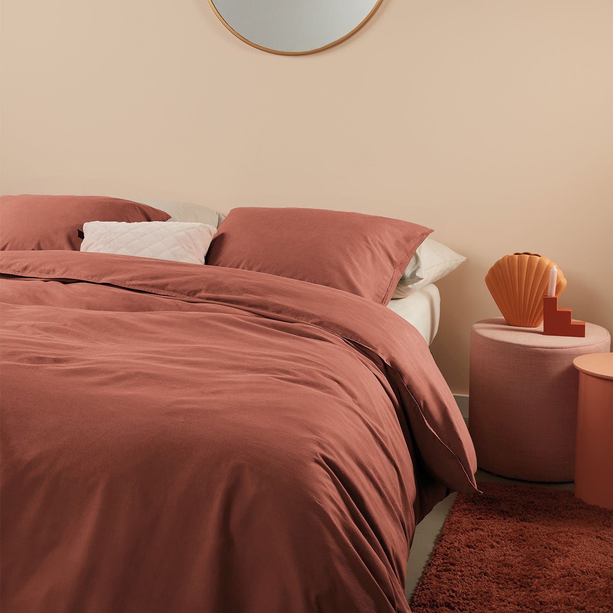Bedding House Organic Cotton Terracotta Quilt Doona Duvet Cover Set King