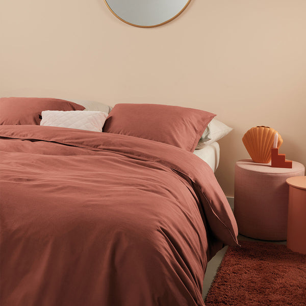 Bedding House Organic Cotton Terracotta Quilt Doona Duvet Cover Set King