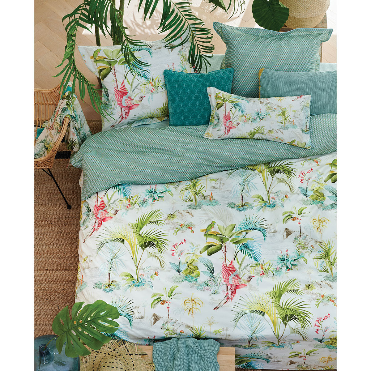PIP Studio Palm Scenes White Cotton Quilt Doona Duvet Cover Set King