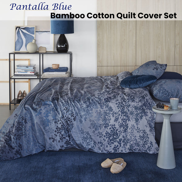 Bedding House Pantalla Floral Blue Bamboo Cotton Quilt Doona Duvet Cover Set King
