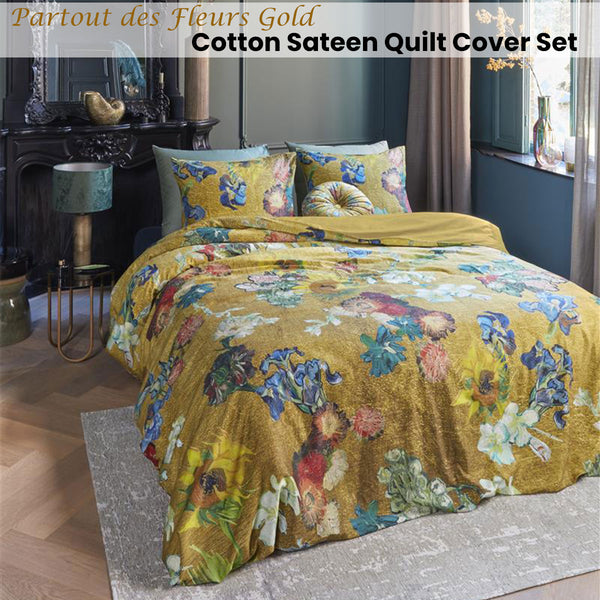 Bedding House Van Gogh Partout des Fleurs Gold Quilt Cover Set Queen