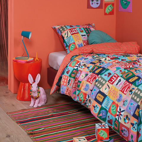 Oilily Party Blocks Patchwork Cotton Quilt Doona Duvet Cover Set Single