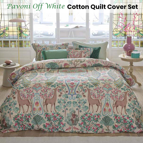 PIP Studio Pavoni Deer Peacock Off White Cotton Quilt Doona Duvet Cover Queen