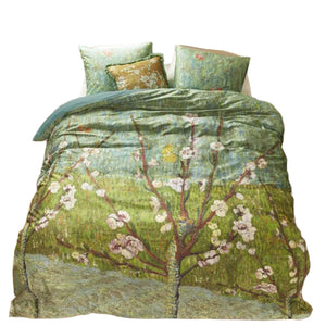 Bedding House Van Gogh Peach Trees Green Cotton Sateen Quilt Cover King