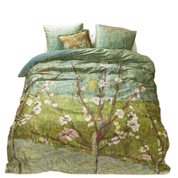 Bedding House Van Gogh Peach Trees Green Cotton Sateen Quilt Cover King
