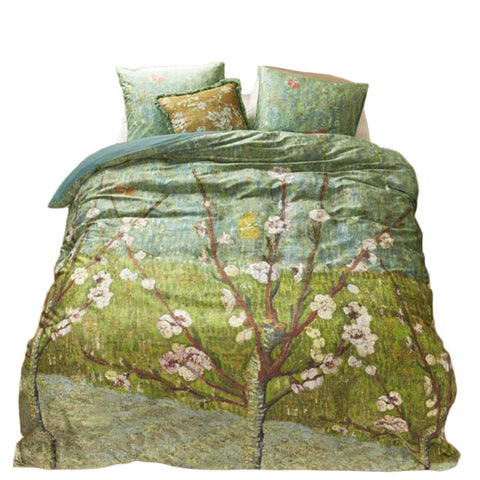 Bedding House Van Gogh Peach Trees Green Cotton Sateen Quilt Cover King