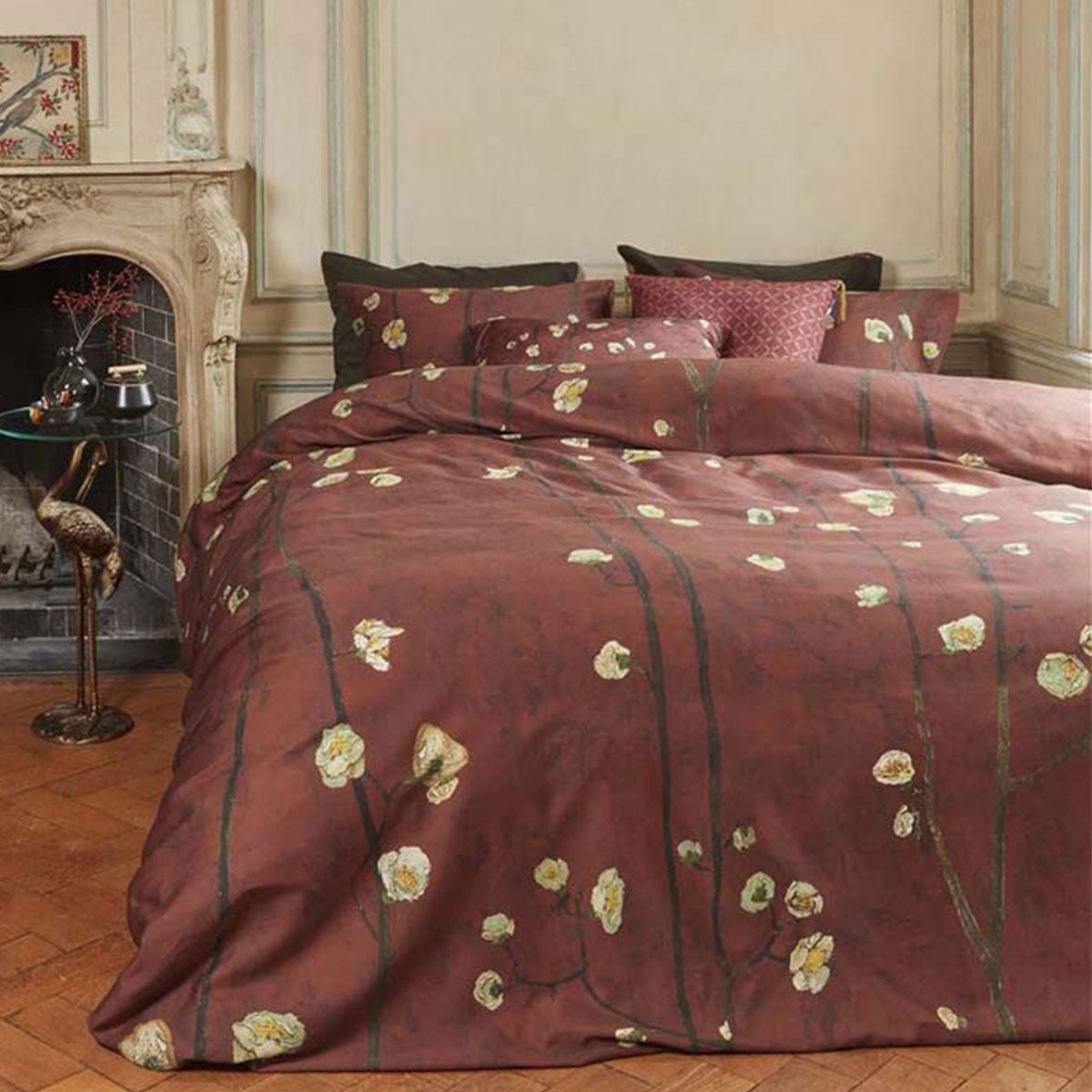 Bedding House Van Gogh Plum Blossoms Red Cotton Sateen Quilt Cover King