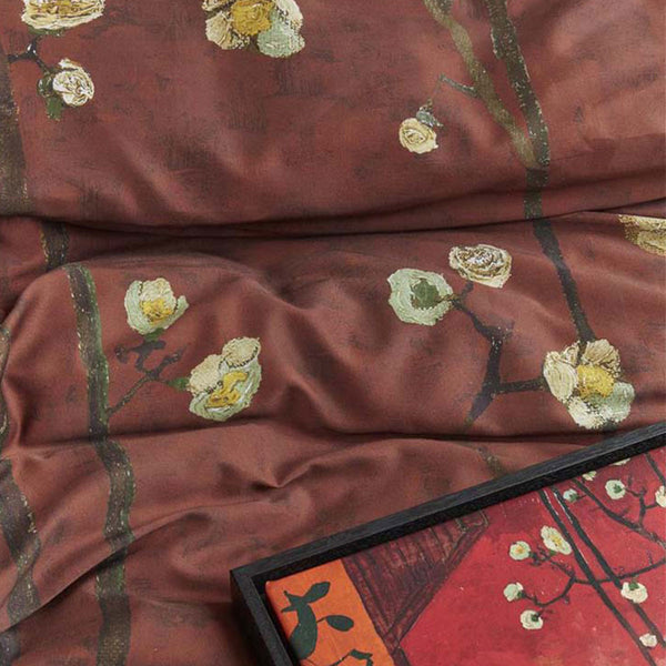 Bedding House Van Gogh Plum Blossoms Red Cotton Sateen Quilt Cover King