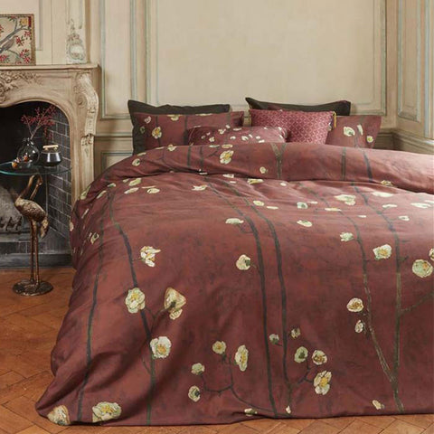 Bedding House Van Gogh Plum Blossoms Red Cotton Sateen Quilt Cover Queen