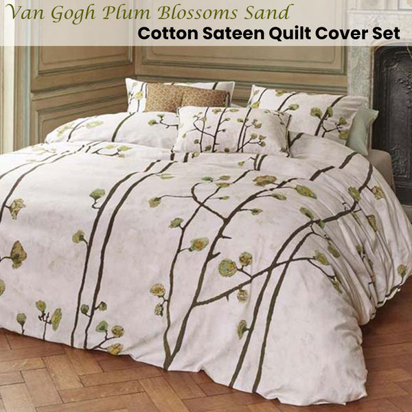 Bedding House Van Gogh Plum Blossoms Sand Cotton Sateen Quilt Cover Queen