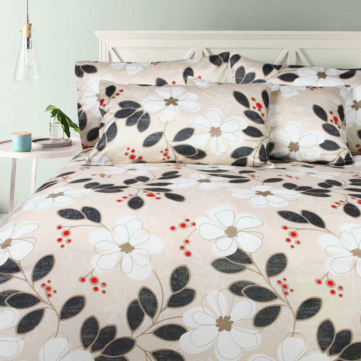 Big Sleep Hammond Floral Microfibre Beige Quilt Cover Set Double