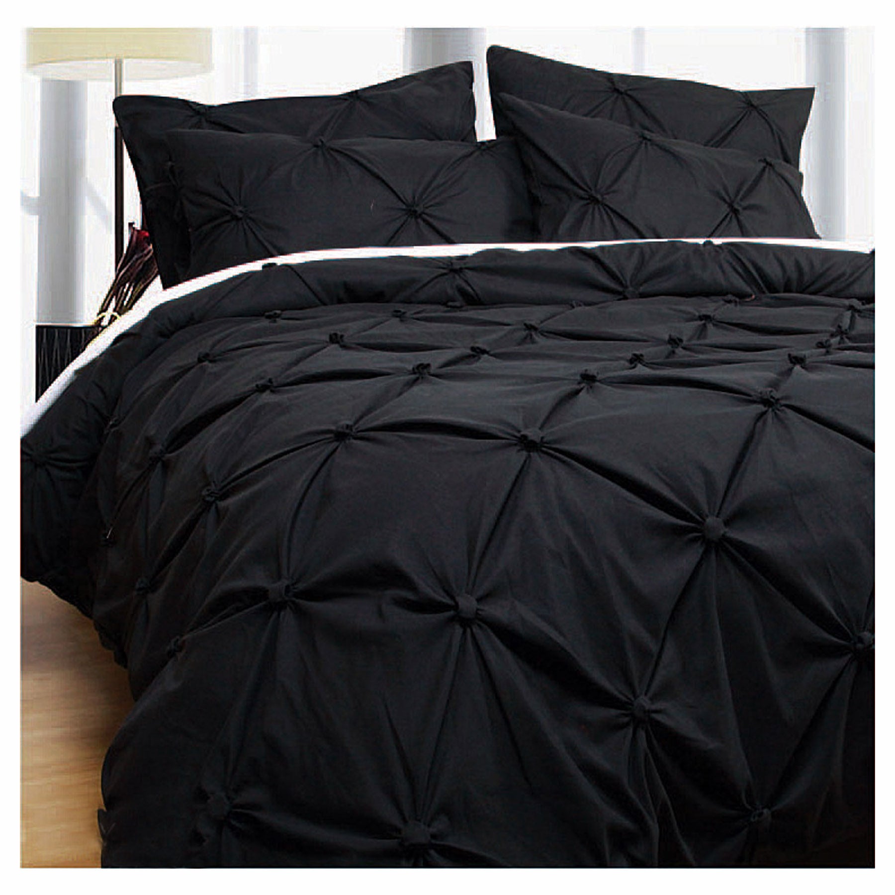 Bloomington Puffy Ruffle Pintuck Microfibre Quilt Cover Set Black King