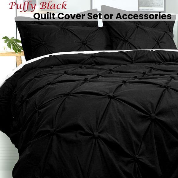 Bloomington Puffy Ruffle Pintuck Microfibre Quilt Cover Set Black Super King