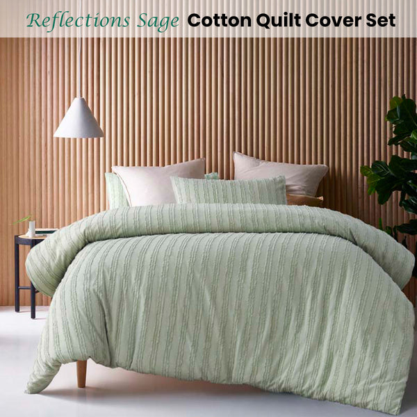 Vintage Design Homewares Reflections Sage Quilt Doona Duvet Cover Set Queen
