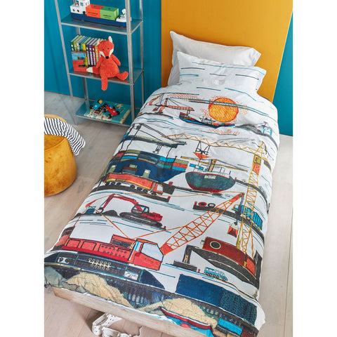 Bedding House Sea Port Ships Cranes Cotton Quilt Cover Set Single