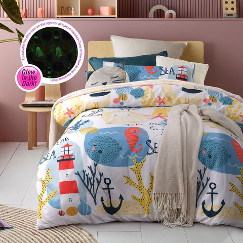 Happy Kids Seaside Glow in the Dark Quilt Doona Duvet Cover Set Single